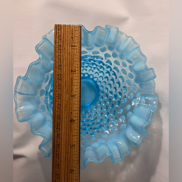 Fenton Blue Opalescent Double Crimped Bowl - Picture 5 of 6